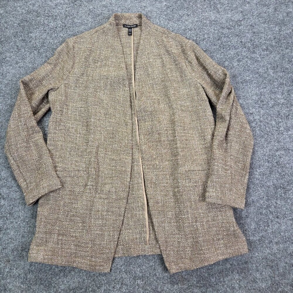 Eileen Fisher Cotton Blend Knit Cardigan Sweater Silk Lining XS Coastal